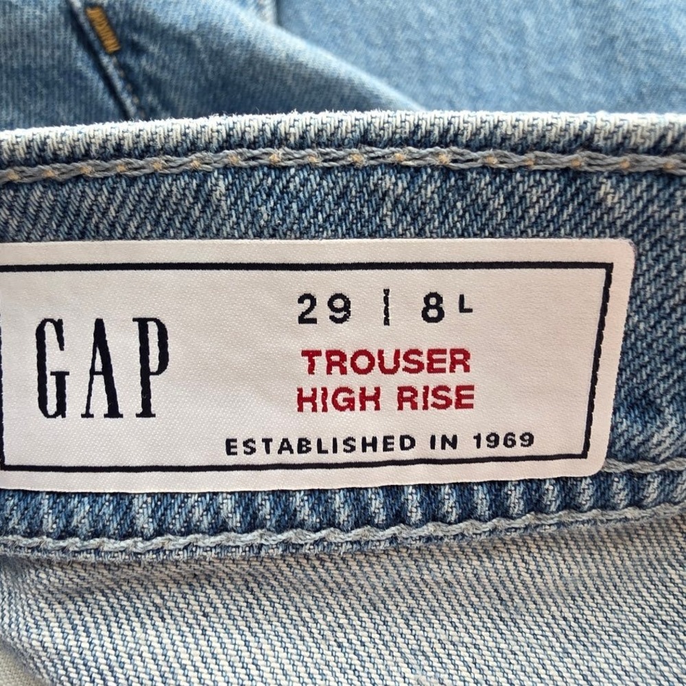 Gap‎ Trouser Jeans Women 8L Blue High Rise Wide Leg Pleated Denim Long